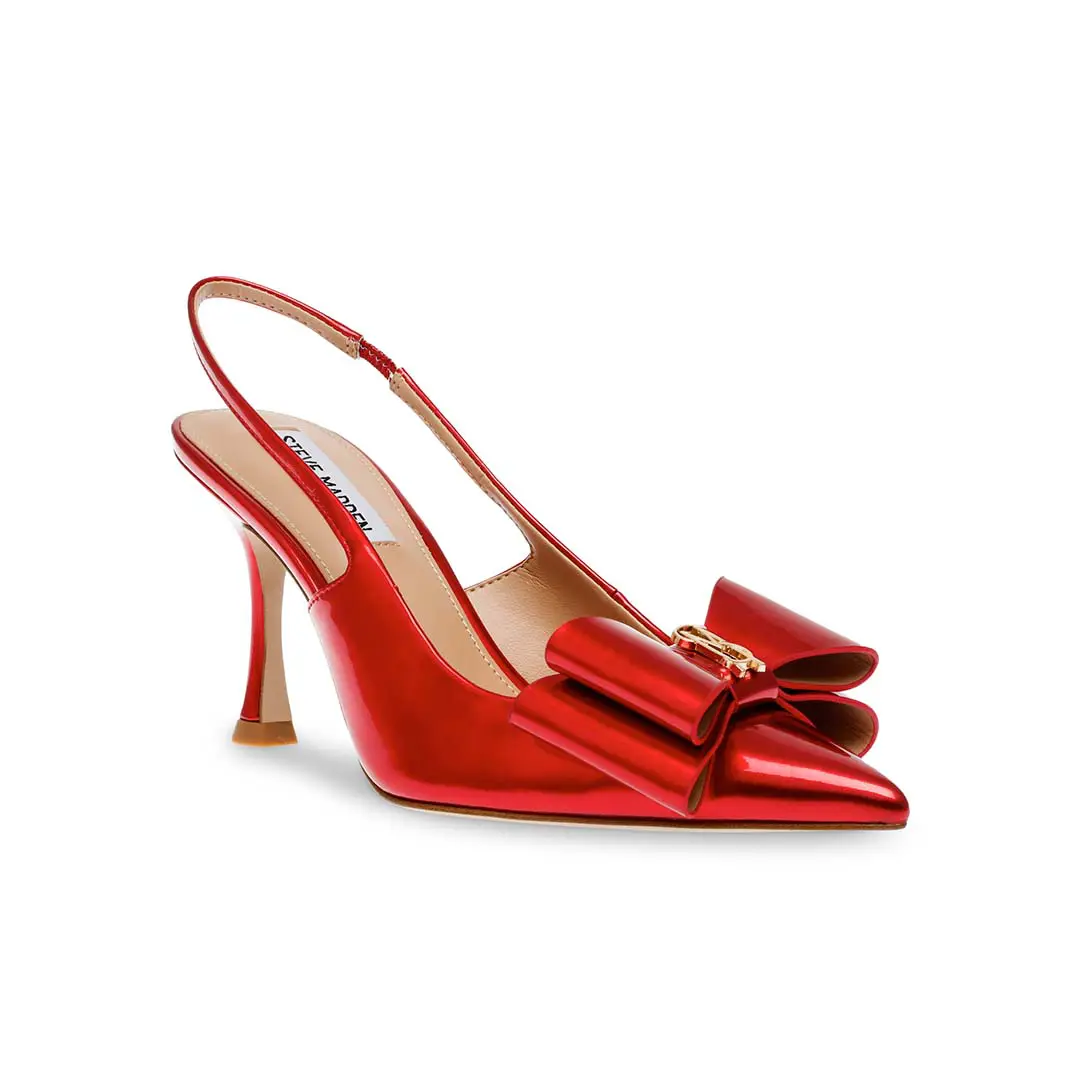 حذاء بالكعب العالي من ستيف مادن باللون الأحمر مزين بعقدة أنيقة