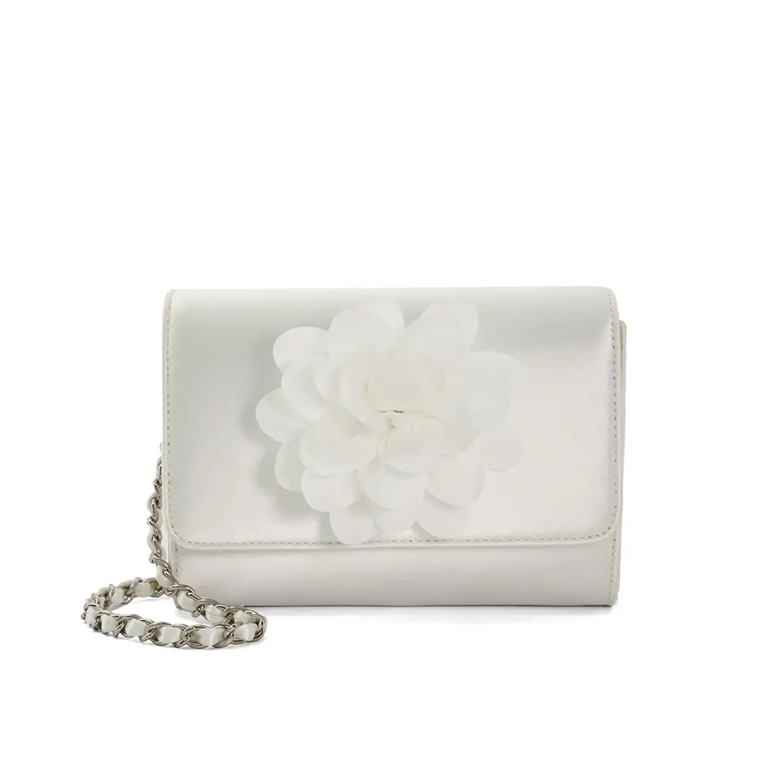 Dune London white Satin Clutch with flower detail